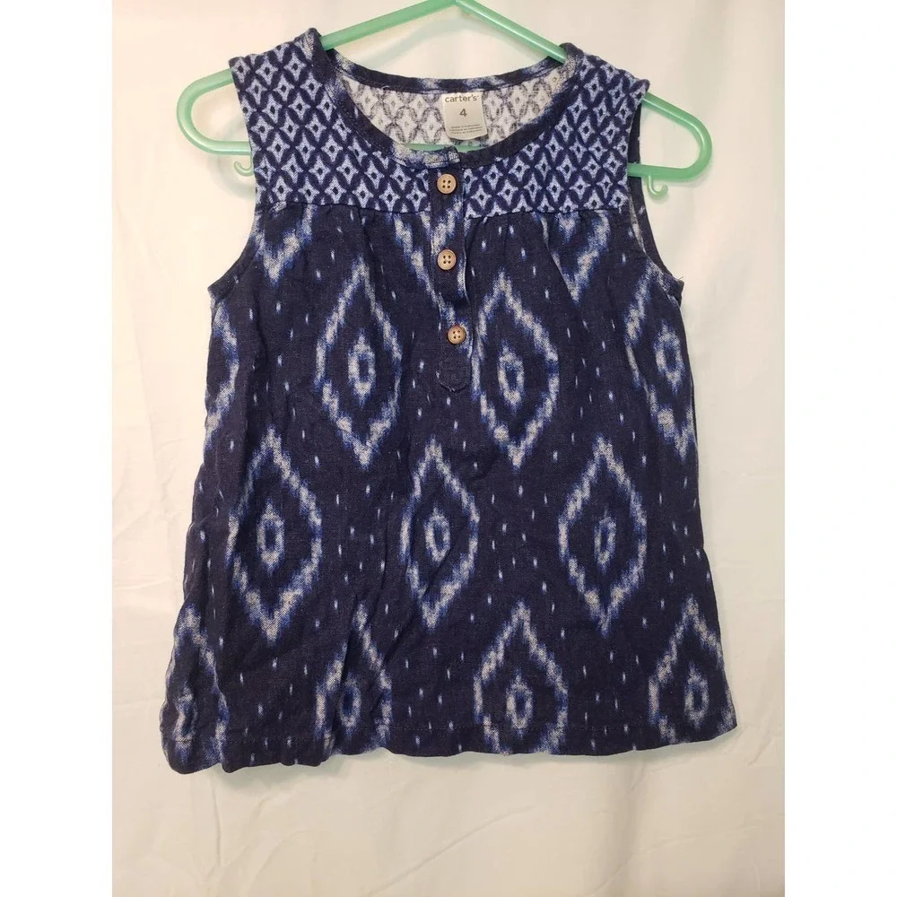 Carter's size 4 sleeveless a-line shirt. Euc. Navy.